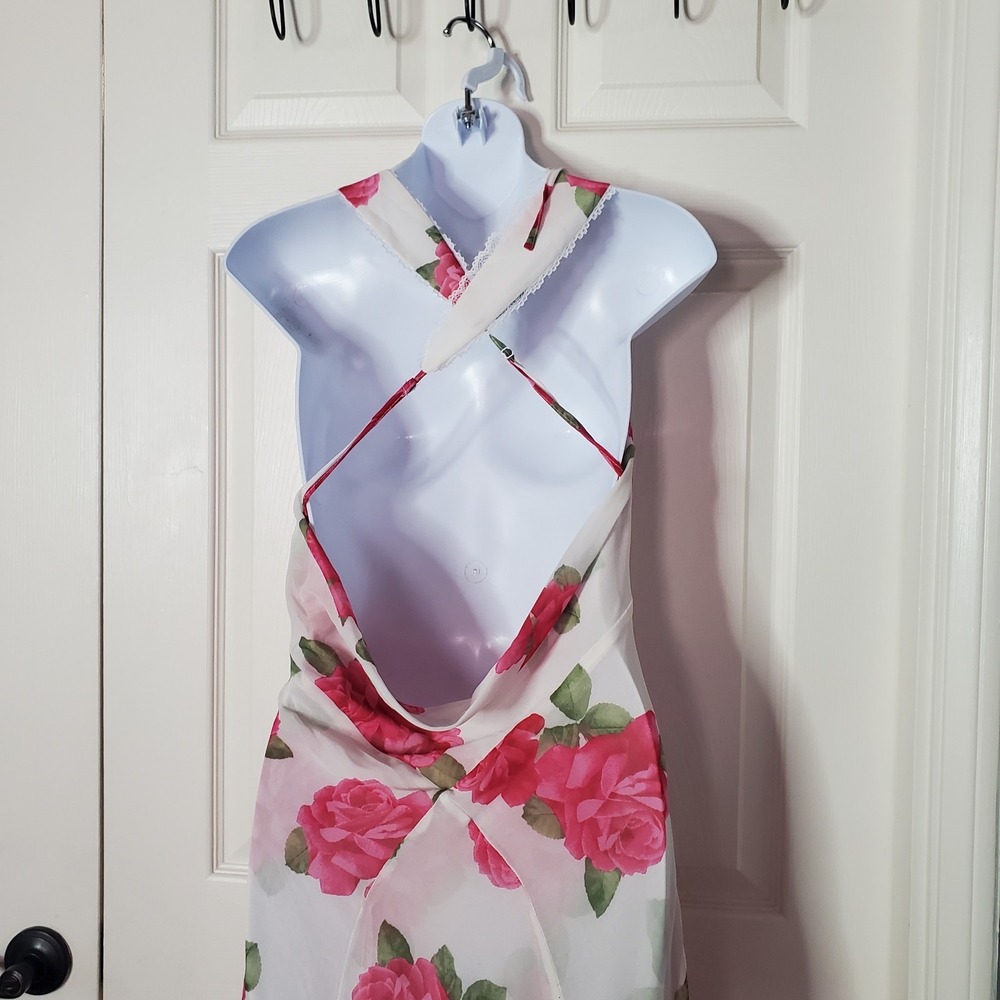 Betsy Johnson X Forever 21 Floral Rose Maxi Dress White Pink Cowl Neck Fairy Sm - Picture 7 of 11